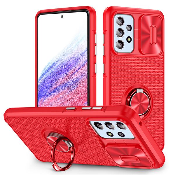 Étuis de téléphone avec béquille de support de voiture magnétique pour Samsung Galaxy A53 5G A23 A33 Couvercle de caméra coulissante 360 tournant avec anneau de support de doigt Shell Noir