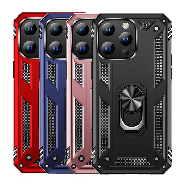 Cajones de teléfono de montaje en automóvil magnético para iPhone 15 14 13 Pro MAX MAX TPU Soft TPU y PC duro a prueba de amortiguadores con la cubierta del soporte del anillo 11 12 XR XSMAX SE 5G 6S 7 8PLUS