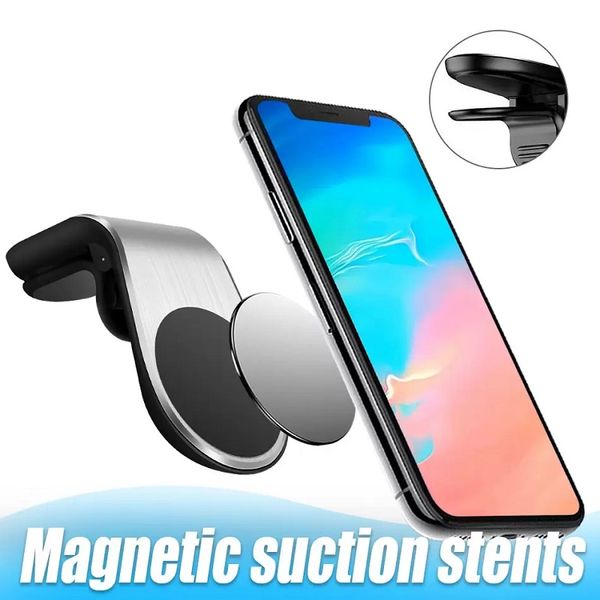 Supports de voitures magnétiques L Forme Voiture Air Air Pince Aimant Universal Cell Phone Support Stand avec paquet de vente au détail