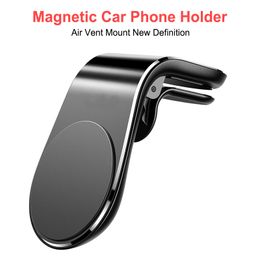 Soporte magnético para teléfono de coche Soporte de montaje de salida de aire en forma de L en GPS para coche Soporte de teléfono con imán móvil para iPhone X Samsung Huawei