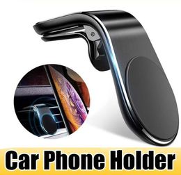 Support de téléphone de voiture magnétique Supports de voiture en forme de L Clip d'aération Aimant Support de support de téléphone portable universel avec emballage de vente au détail 9885093