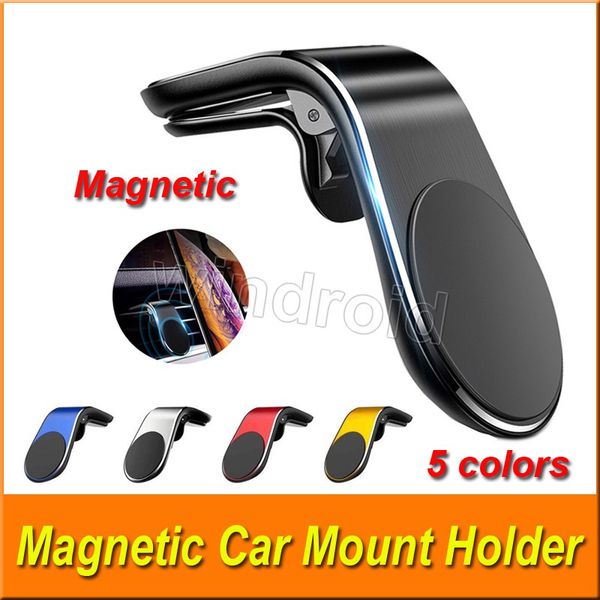 Support de téléphone magnétique pour voiture Support de montage pour iPhone Samsung Huawei L-Type Car Air Vent Mobile pour téléphone universel avec emballage de vente au détail le moins cher