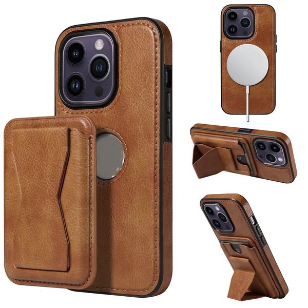 Ranura para tarjeta magnética Kickstand PU Cajas de teléfono de cuero para iPhone 15 14 13 12 11 Pro Max Mini billetera Ranura para tarjeta Soporte para teléfono Funda con soporte