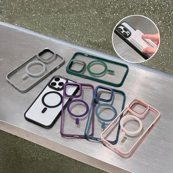 Магнитные чехлы для беспроводного зарядного устройства Magsafe, противоударные для iPhone 15, 14, 13, 12, 11 Pro Max ярких цветов, ТПУ, акриловый чехол для ПК, металлический бампер, защита камеры