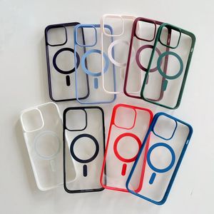 Fundas magnéticas Cargador inalámbrico Cubierta a prueba de golpes para iPhone 15 14 13 12 11 Pro Max Samsung S23 Plus Ultra TPU Acrílico Mate PC Funda protectora de parachoques