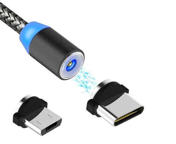 Cargador magnético Tipo-C Micro USB Cables para teléfono celular Nylon trenzado Cables magnéticos de metal más fuertes 1M Cables de cargadores rápidos para teléfonos inteligentes