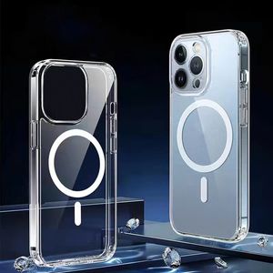 Coque de téléphone transparente magnétique avec chargement sans fil Magsafe, étui Transparent antichoc pour iPhone 15 14 PRO MAX