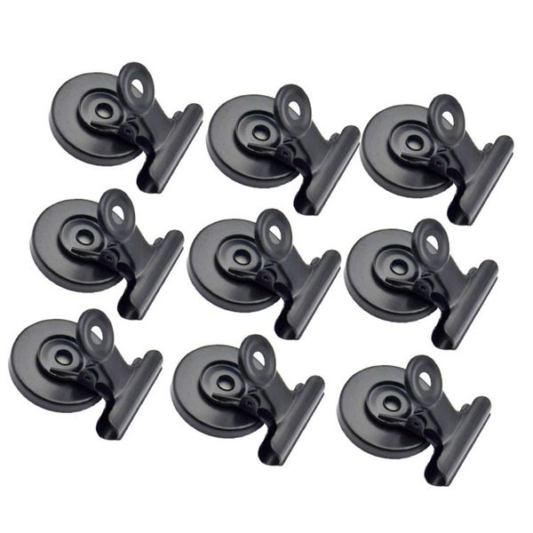 Clips magnéticos Clips magnéticos de servicio para nevera Imanes negros con clips Fuertes para pizarra blanca Oficina Aula Refrigerador LX4156