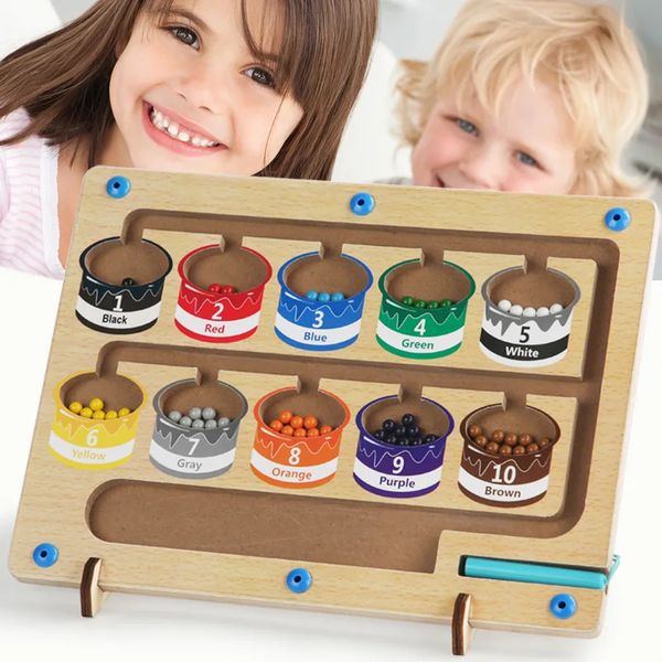 Classification magnétique des couleurs labyrinthe nombres en bois et planche de comptage Puzzles Montessori motricité Fine jouets éducatifs 240124