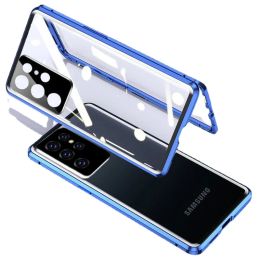 Étuis transparents en verre trempé Double face magnétique pour Samsung Galaxy S22 Ultra 360, coque de protection complète pour téléphone ZZ