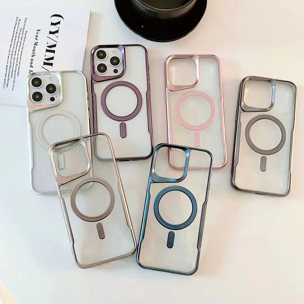 Case de teléfono TPU ultra delgado transparente de electrozada magnética para iPhone 15 14 13 12 11 Pro Max Samsung S24 S23 Ultra