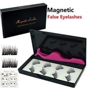 Magnetische valse wimpers 8 stks / set onzichtbare magneet 3D nertsen wimpers met pincet dikke full-strip nep wimper eye wash