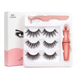 Magnetische wimpers eyeliner set met paren 3 paren 3D faux nertsen oog wimpers vloeibare ogen voering valse wimper kit geschenkdoos