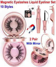 Cils magnétiques Eyeliner liquide Set 2 paires de faux cils avec miroir de maquillage pince à épiler 5 aimants cils 3D réutilisables sans colle Need4342465