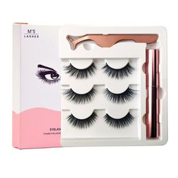 Cils magnétiques avec eye-liner et pince à eleter 3 paires 5 magnétiques faux cils maquillage pour eye-liner liquide set réutilisable Cils sans colle nécessaire