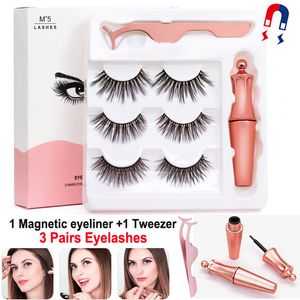 Magnetische wimpers met eyeliner en pincet 3 paar 5 magnetische valse wimpers Vloeibare eyeliner Make-upset Herbruikbare wimpers Geen lijm nodig 2022 Upgrade Mew