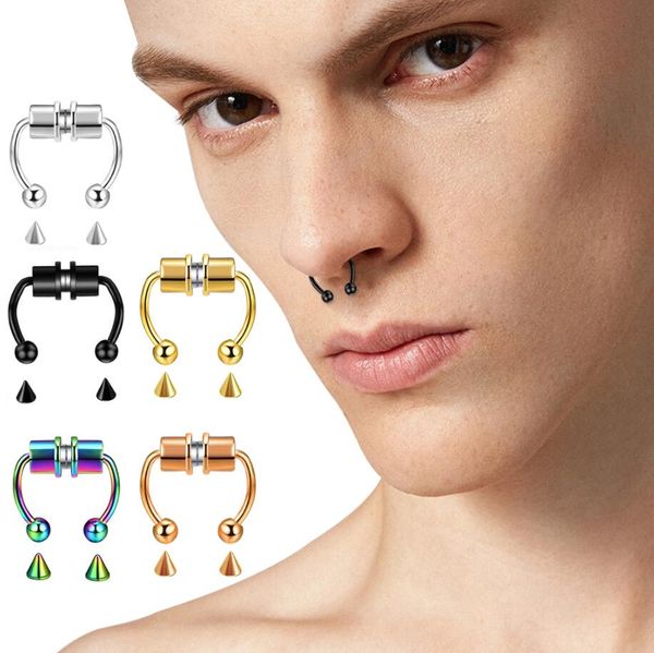 Magnétique Faux Nez Piercing Faux Nez Anneau Cerceau Septum Anneaux Acier Chirurgical Coloré Faux Piercing Nez Piercings Bijoux