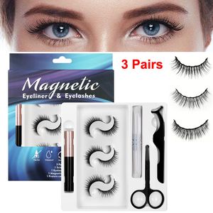 Faux Cils Magnétiques avec Eyeliner Liquide et Pince à Épiler Kit 3 Paires 7 Cils Magnétiques 3D 5D Cils Naturel Réutilisable Sans Colle Maquillage des Yeux