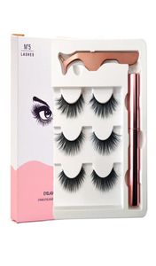 Faux de cils magnétiques avec eye-liner liquide et pinceau 3 paires ensembles réutilisables pour cils7730792