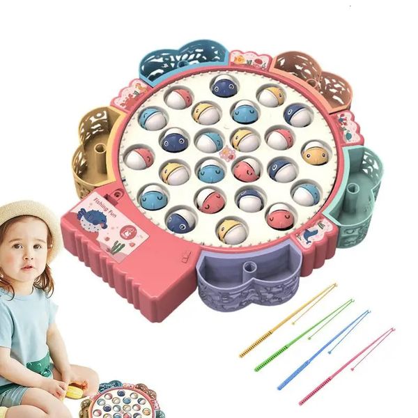 Jeu de pêche magnétique jouet famille enfants arrière-cour jeux de jouets colorés avec 4 cannes à pêche pôle rotatif et planche à poisson 240118