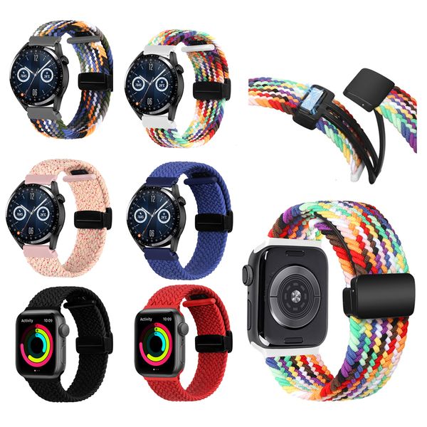 Bracelet de montre en nylon à pli magnétique à ajustement rapide Bracelet tressé réglable pour Apple Watch Series 2 3 4 5 6 7 8 Ultra 49mm 45mm 41mm pour Samsng 20mm 22mm