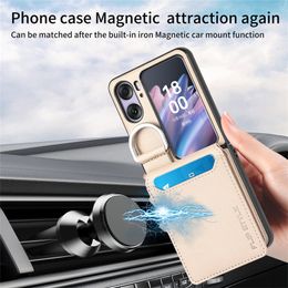 Magnetische opvouwbare lederen hoes voor OPPO Find N2 Flip Ring Design Touch Slim And Fit Stand Wallet