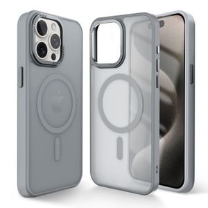 Magnétique pour iPhone 14 15 13 12 Pro Max Frosted Semi Transparent Matte Texture Anti digital Empreinte Case de téléphone résistant