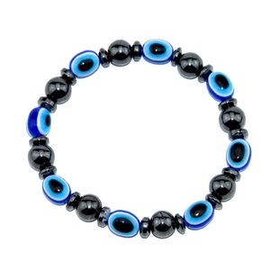 Pulseras de hematita magnética Venta al por mayor Imán negro Piedra Resina elástica Cuentas planas Pulsera Joyería de moda americana europea