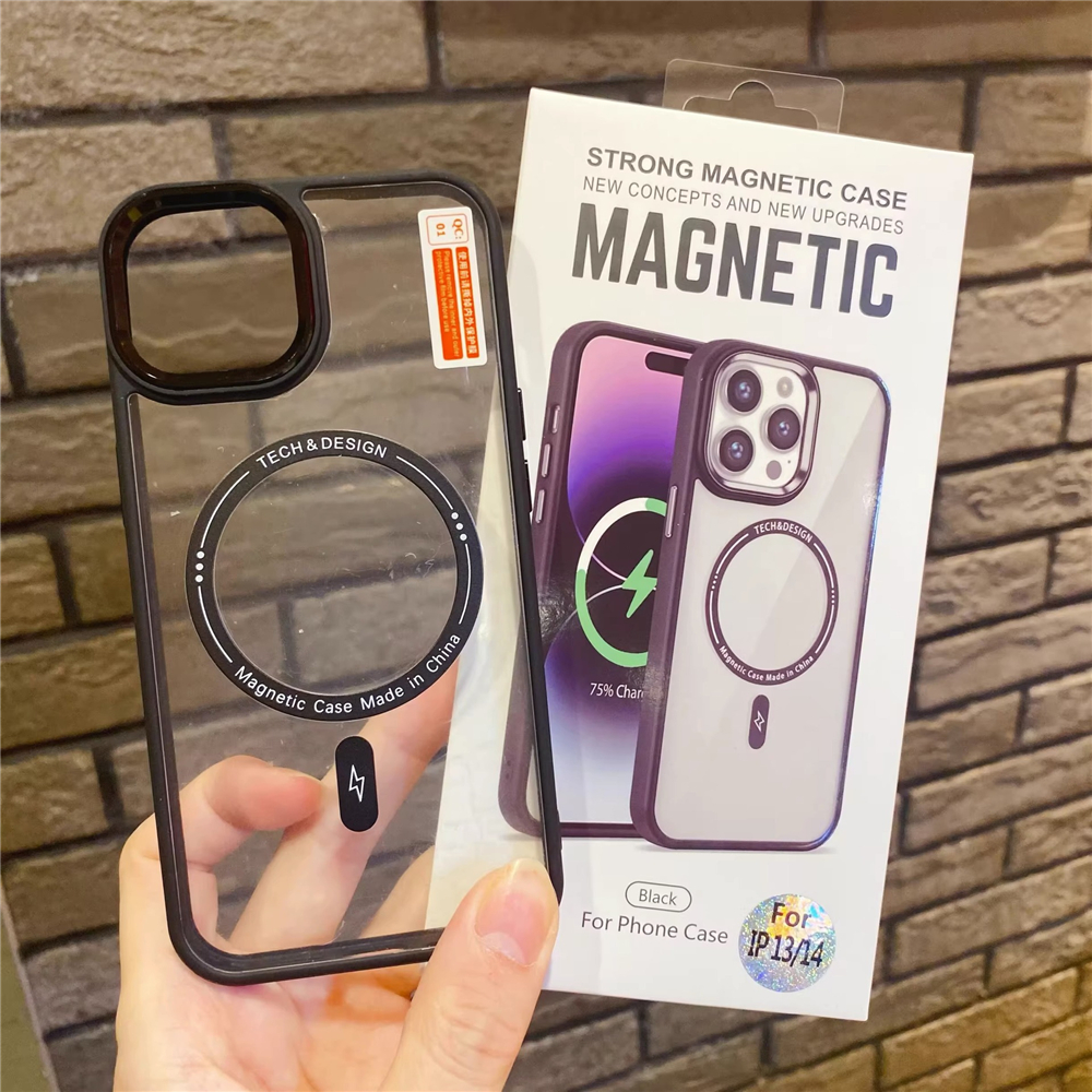 Magnetisk hög penetration Klar transparent fallskydd Telefonfodral Skydd Fodral Sugsäkert bakslagskal för iPhone 12 13 14 15 Pro Max