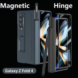 Magnetische scharniergevallen voor Samsung Galaxy Z Fold 4 Case Glass Scherm Beschermer zijpenhouder Standbedekking