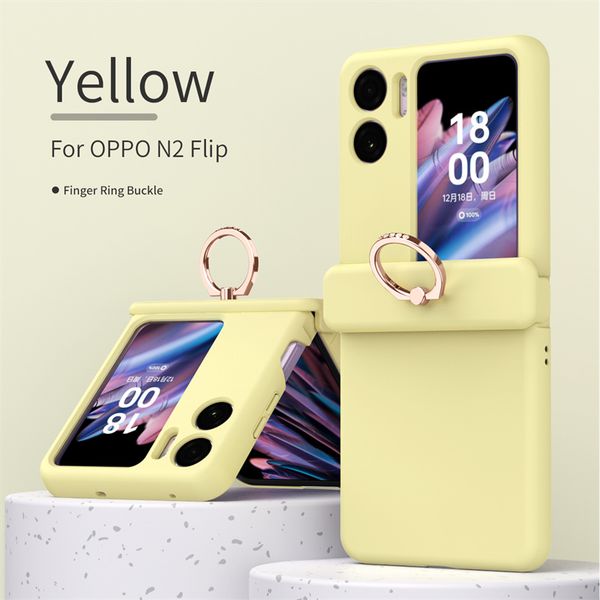 Coque de téléphone portable pliante Makaron à charnière magnétique pour OPPO Find N2 Flip Finger Ring Buckle Design Shell