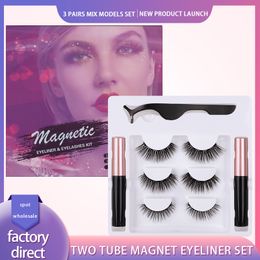 Kit d'eye-liner magnétique Lashes 3D Mink Eyelashes avec 5 mgnets de longue durée 3 paires False Box Support Private Label