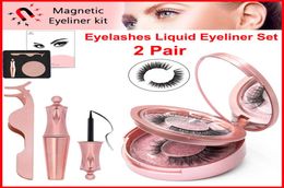 Eyeliner liquide magnétique 3D Times de cils magnétiques 3D Set Makeup pour les yeux 2 paires Réutilisables Faux cils Pas de colle nécessaire Faux cils Wi2859073