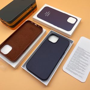 Étui de téléphone en cuir magnétique MacSafe pour iPhone 15 14 Pro max compatible avec Magsafe PU Leather Wireless Charging portable portant avec un forfait de vente au détail