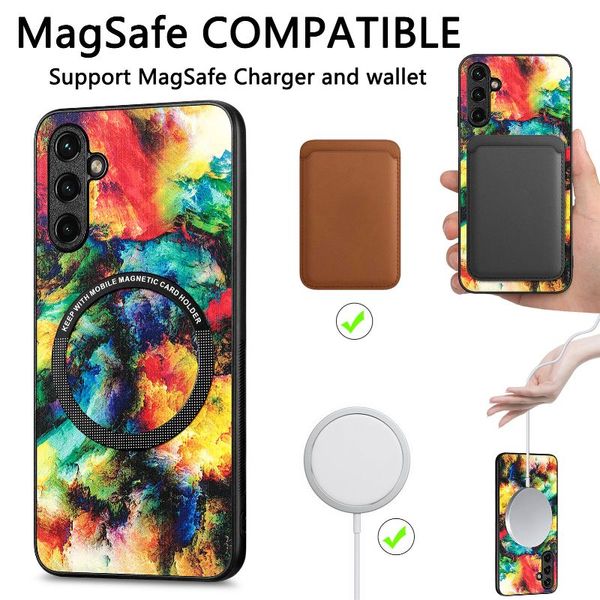 Funda de teléfono Magsafe con cargador inalámbrico magnético para Samsung Galaxy A53 A50 A30 A32 A30 A20 A23 A22 A21 A13 A12 A04 A03S A02 M32 M10 cubierta trasera suave pintada multicolor