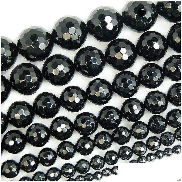 Matériaux magnétiques 8 mm en gros perles de pierre naturelle à facettes agate noire ronde en vrac pour la fabrication de bijoux 15 pouces taille de choix 4 Dhgarden Dh8Oa