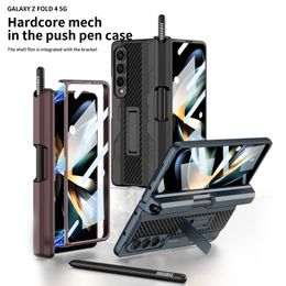 Étuis Mech magnétiques pour Samsung Galaxy Z Fold 4, Film de verre, protecteur d'écran, support de stylo poussoir, couvercle de charnière