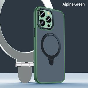 Funda de teléfono con soporte de metal magnético para iPhone 12 13 14 Pro Max Magsafing TPU PC Contraportada Lente de metal Carga inalámbrica