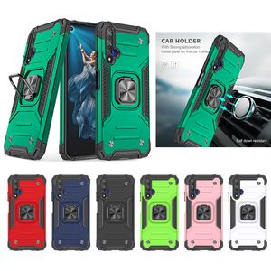 Support d'anneau en métal magnétique armure antichoc étuis pour Huawei Nova 5T Y6 Pro Y9 2019 Y5P Y6P Y7P Y8P pare-chocs en TPU couverture arrière rigide en PC