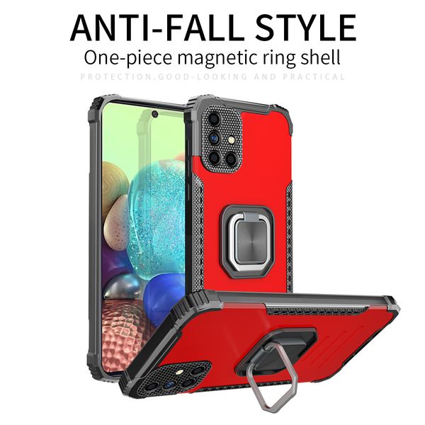 Soporte de anillo de metal magnético Fundas a prueba de golpes para Samsung Galaxy A51 A71 4G 5G A21S Marco de TPU suave Cubierta trasera de aleación de aluminio