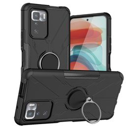 Magnetische Metalen Ring Ondersteuning Armor Shockproof Cases voor Xiaomi Redmi Note 10 PRO China POCO X3GT PC + TPU Schokdemper Beschermhoes