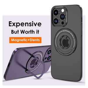 Luxe slanke magnetische metalen standaard case voor iPhone 14 13 Pro Max 14Plus voor Magsafe draadloze oplader telefoon achterkant met standaard houder met verpakkingsdoos