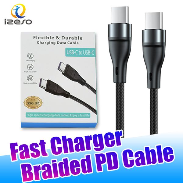 Cable USB C a C PD de 60 W para iPhone 15 14 Cable de transferencia de datos de sincronización de carga rápida trenzado de nailon con soporte de paquete minorista OEM izeso