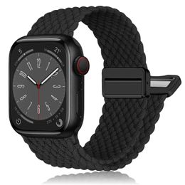 Magnetische nylon gevlochten rekbare sport solo-lusband voor Apple Watch, zachte elastische stoffen stoffen stretchband Compatibel met iWatch SE-serie 9/8/7/6/5/4/3/2, 38 mm 40 mm 41 mm