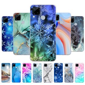 Pour Realme C15 étui 6.5 pouces en silicone souple TPU couverture de téléphone arrière OPPO RMX2180 marbre flocon de neige hiver noël