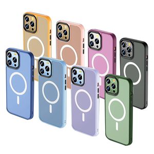 Étuis de téléphone magnétiques pour iPhone 14 13 12 Pro Max, coque arrière translucide mate avec touches métalliques, anti-empreintes digitales, coque de chargeur sans fil Magsafe, antichoc