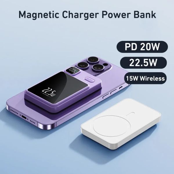 Banco de energía magnético 5000mAh PD 22,5W banco de energía de carga rápida para Samsung Xiaomi Huawei iPhone 15 14 13 12 11 15W cargador inalámbrico Powerbank