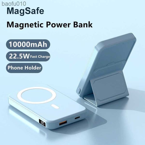 Banco de energía magnético 10000mAh Powerbank para Magsafe Wireless PD20W Bancos de energía de carga rápida con soporte plegable Batería externa L230619