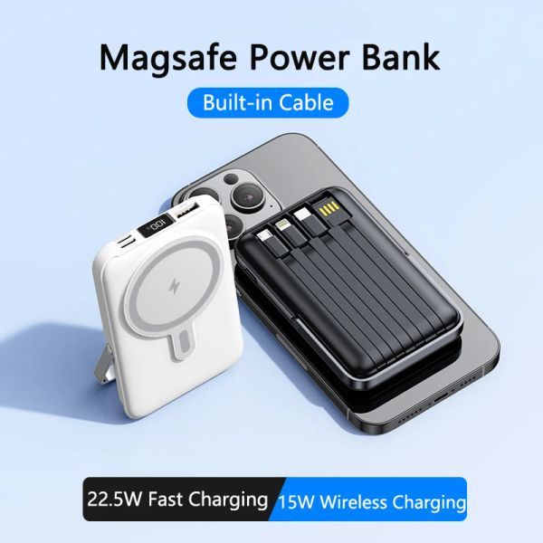 Magnetic Power Bank 20000MAH Qi Cargador inalámbrico para iPhone Huawei Samsung Oppo Xiaomi 13 22.5W PowerBank de carga rápida con cable