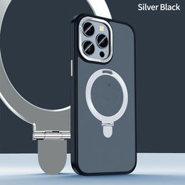 Funda de teléfono con soporte de anillo magnético para iPhone 14 13 Pro Max Funda MagSafing carga inalámbrica a prueba de golpes Metal Funda para teléfono móvil Coque